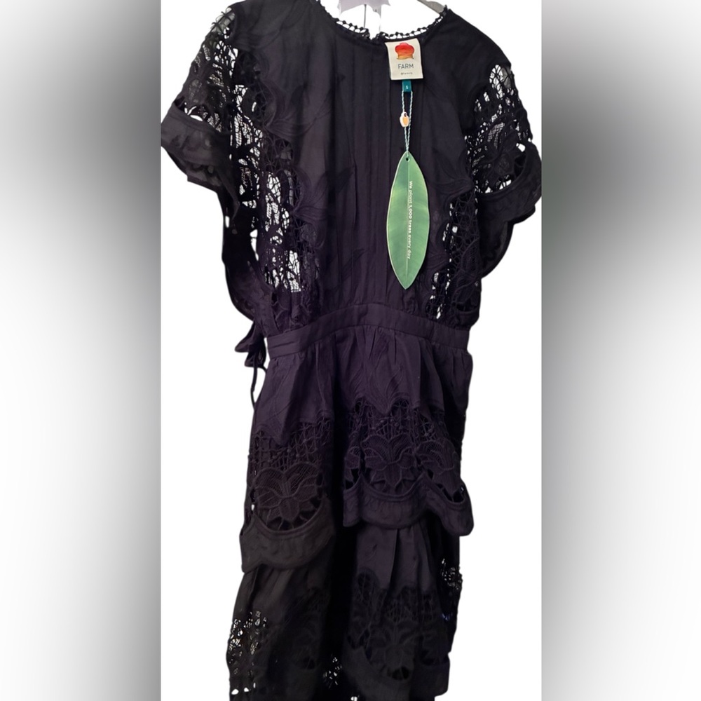 Farm RIO #312173 BLACK RICHILIEUR MIDI DRESS BLACK Layered Ruffles - S
